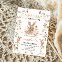 ワイルドフラワーソームバニーガール1st誕生日招待状