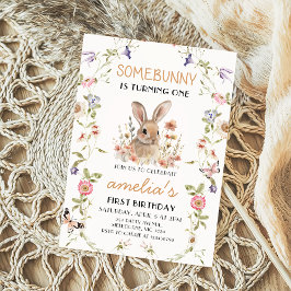 ワイルドフラワーソームバニーガール1st誕生日招待状 招待状