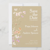 ワイルドフラワータンウェディング日付を保存 招待状 (正面)