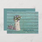 ワイルドフラワーターコイズバーンウッドカントリー結婚式 招待状 (正面/裏面)
