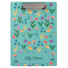 ワイルドフラワーターコイズパーソナライズされたクリップボード クリップボード