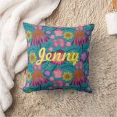 ワイルドフラワーターコイズフローラ パーソナライズされた クッション (ブランケット)