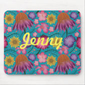 ワイルドフラワーターコイズフローラ パーソナライズされた マウスパッド (正面)
