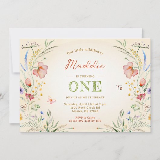 ワイルドフラワーターニング一女一女誕生日 招待状 (正面)