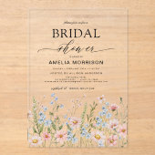 ワイルドフラワーダスティブルーピンクガーデンブライダルシャワー アクリル招待状 (正面)