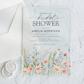 ワイルドフラワーダスティブルーピンクガーデンブライダルシャワー アクリル招待状