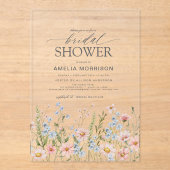 ワイルドフラワーダスティブルーピンクガーデンブライダルシャワー アクリル招待状 (正面)