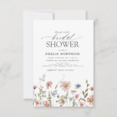 ワイルドフラワーダスティブルーピンクガーデンブライダルシャワー 招待状 (正面)
