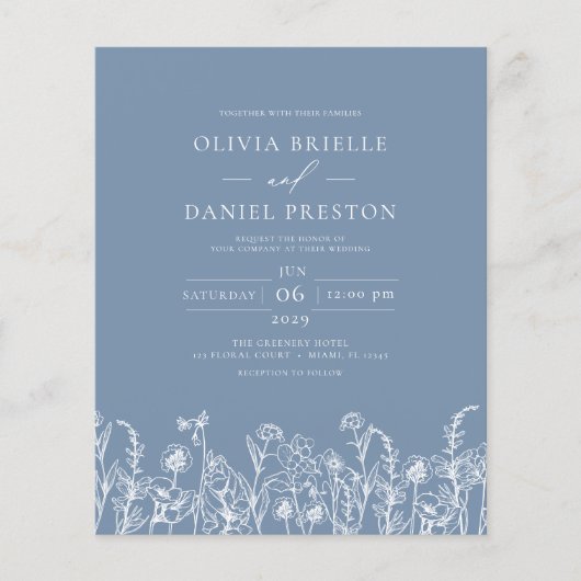 ワイルドフラワーダスティブルーフォト結婚式招待状 (正面)