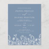 ワイルドフラワーダスティブルーモノグラム結婚式招待状 チラシ (正面)