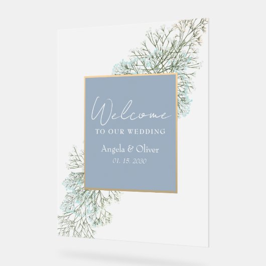 ワイルドフラワーダスティブルー結婚の記念碑 アクリルサイン (傾斜)