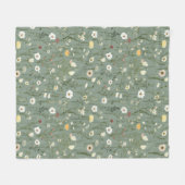 ワイルドフラワーダスティージュセージフローラグリーン フリースブランケット (正面(横))