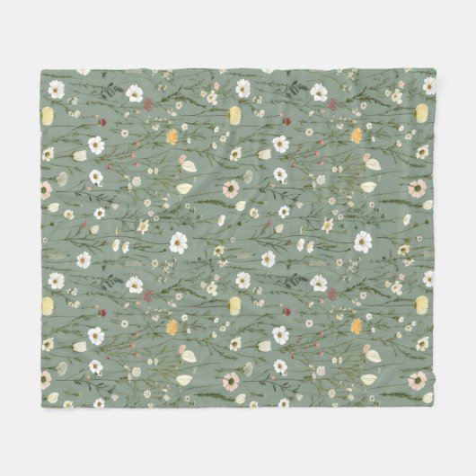 ワイルドフラワーダスティージュセージフローラグリーン フリースブランケット (正面(横))