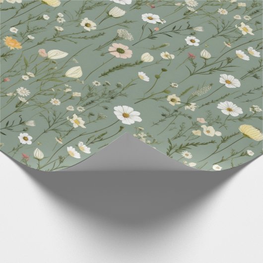 ワイルドフラワーダスティージュセージフローラグリーン ラッピングペーパー (角)