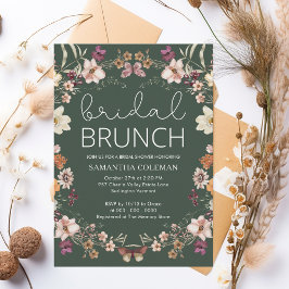 ワイルドフラワーダークグリーンブライダルブランチブライダルシャワー 招待状