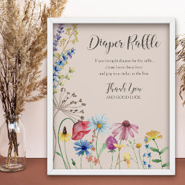 ワイルドフラワーチャームおむつラッフルサイン赤ちゃんシャワー ポスター