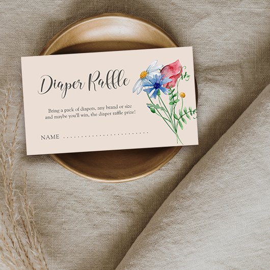 ワイルドフラワーチャームベビーシャワーオムツラッフルチケット エンクロージャーカード