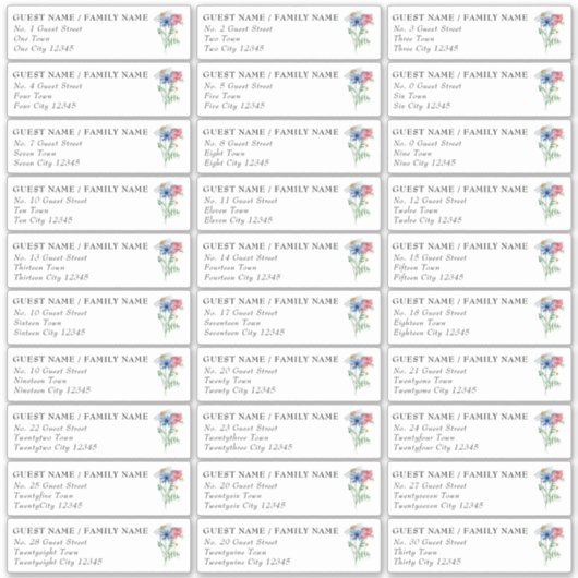 ワイルドフラワーチャーム30結婚フローラのゲストアドレス シール (正面)