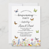 ワイルドフラワーチョウエレガント引っ越し祝いパーティーパーティー 招待状 (正面)