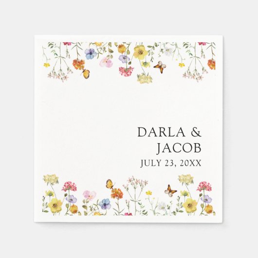 ワイルドフラワーチョウチョウ結婚ボホの スタンダードカクテルナプキン (正面)