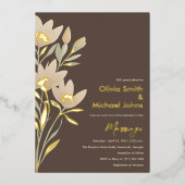 ワイルドフラワーチョコレートとクリーム結婚式招待状 箔シーズンカード (正面)