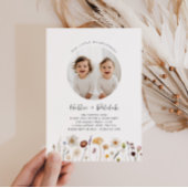 ワイルドフラワーツインガールズフォトジョイント誕生日 招待状