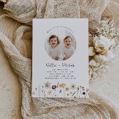 ワイルドフラワーツインガールズフォトジョイント誕生日 招待状