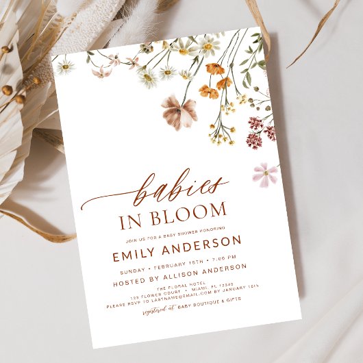 ワイルドフラワーツインズベビーイン開花ベビーシャワー 招待状