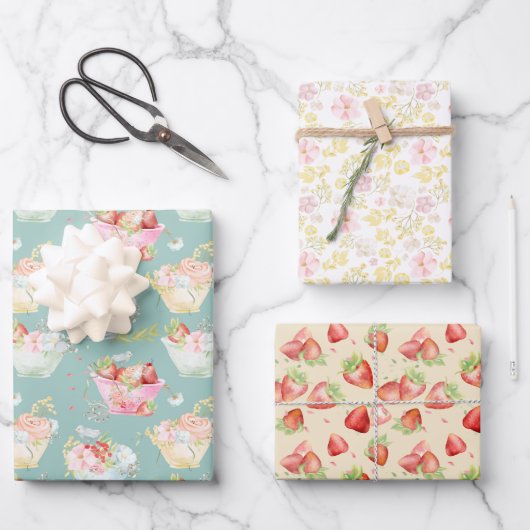 ワイルドフラワーティーカップストロベリーフィールド子供部屋 ラッピングペーパーシート (正面)