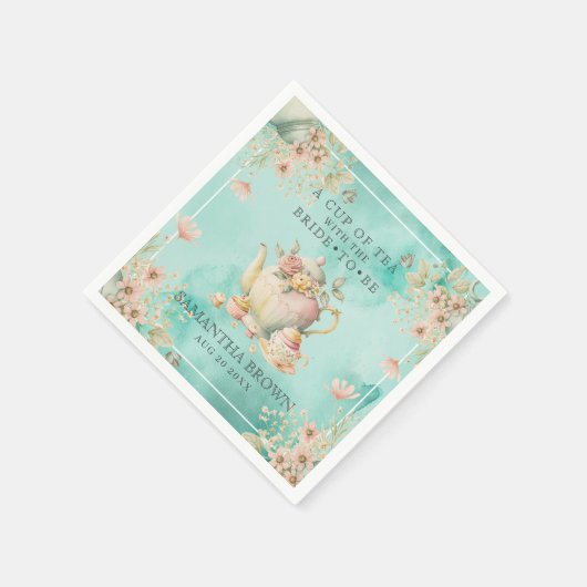 ワイルドフラワーティーパーティーティール(緑がかった色)ブルーブライダルシャワー スタンダードカクテルナプキン (角)