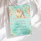 ワイルドフラワーティーパーティーティール（緑がかった色）ブルーブライダルシャワー 招待状