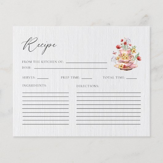 ワイルドフラワーティーパーティーブライダルシャワーレシピカード (正面)