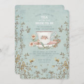 ワイルドフラワーティーパーティーブライダルシャワー招待 招待状 (正面/裏面)