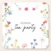 ワイルドフラワーティーパーティーブライダルシャワー スクエアペーパーコースター (正面)