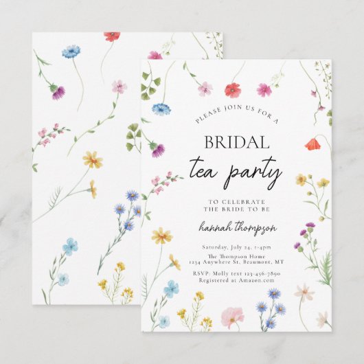 ワイルドフラワーティーパーティーブライダルシャワー 招待状 (正面/裏面)