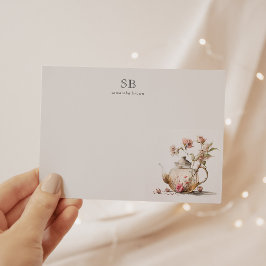 ワイルドフラワーティーパーティー水彩ティーイニシャル ノートカード