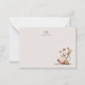 ワイルドフラワーティーパーティー水彩ティーイニシャル ノートカード (正面)