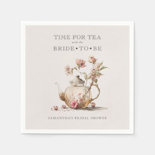 ワイルドフラワーティーパーティー水彩ティーブライダルシャワー スタンダードカクテルナプキン (正面)