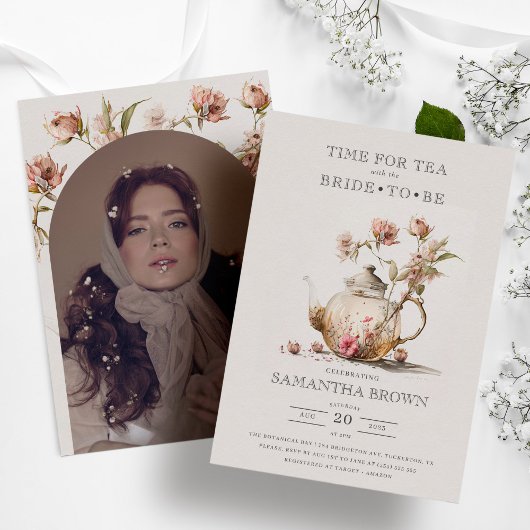 ワイルドフラワーティーパーティー水彩ティーブライダルシャワー 招待状