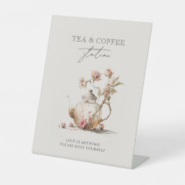 ワイルドフラワーティーパーティー水彩ブライダルシャワー標識 台座サイン