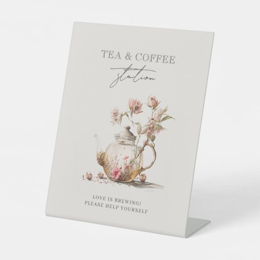 ワイルドフラワーティーパーティー水彩ブライダルシャワー標識 台座サイン (正面)