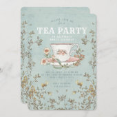 ワイルドフラワーティーパーティー誕生日招待状 招待状 (正面/裏面)