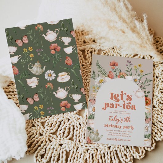 ワイルドフラワーティーパーティー誕生日招待状 招待状
