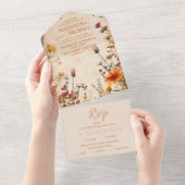 ワイルドフラワーテラコッタフローラウォーター結婚カラー オールインワン招待状 (貼ってはがせる)