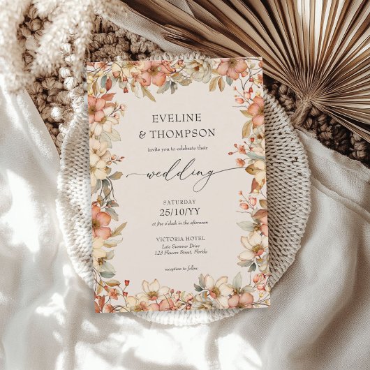 ワイルドフラワーテラコッタフローラウォーター結婚カラー 招待状