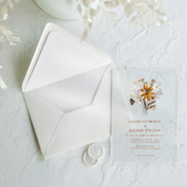 ワイルドフラワーテラコッタボホシック庭園の結婚式 アクリル招待状