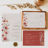 ワイルドフラワーテラコッタミニマリストウェディングRSVPカード 出欠カード