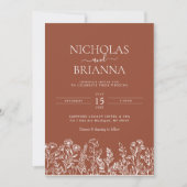 ワイルドフラワーテラコッタミニマリスト結婚ズモノグラム 招待状 (正面)