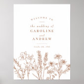 ワイルドフラワーテラコッタ秋の結婚式ウェルカムサイン ポスター (正面)