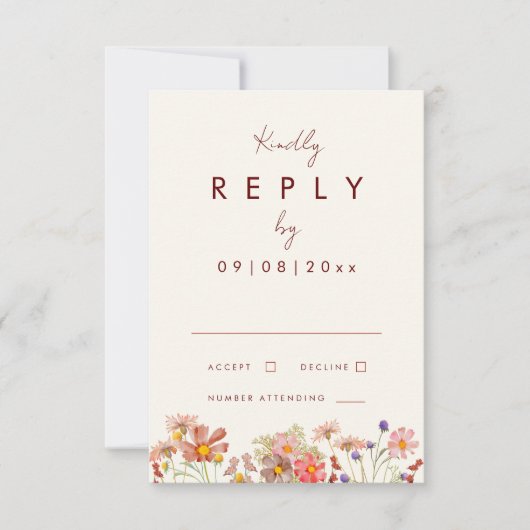 ワイルドフラワーテラコッタ秋の結婚式返信 出欠カード (正面)